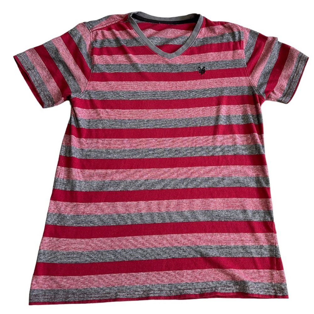 Zoo York Red and Gray Striped V-Neck T-Shirt, Size M